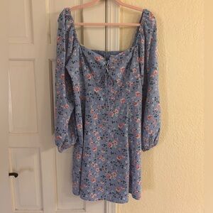 Periwinkle Floral Babydoll Mini Dress - Large